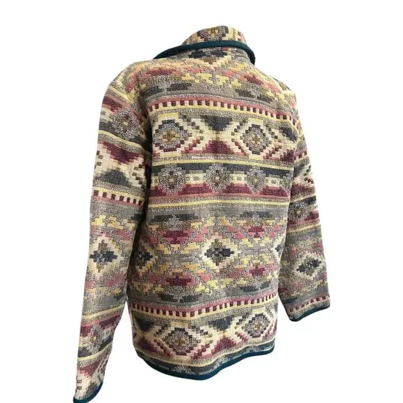 Vintage Patchwork Blazer Womens Size LP Tan Stripe Cotton Aztec Southwestern - Picture 15 of 16